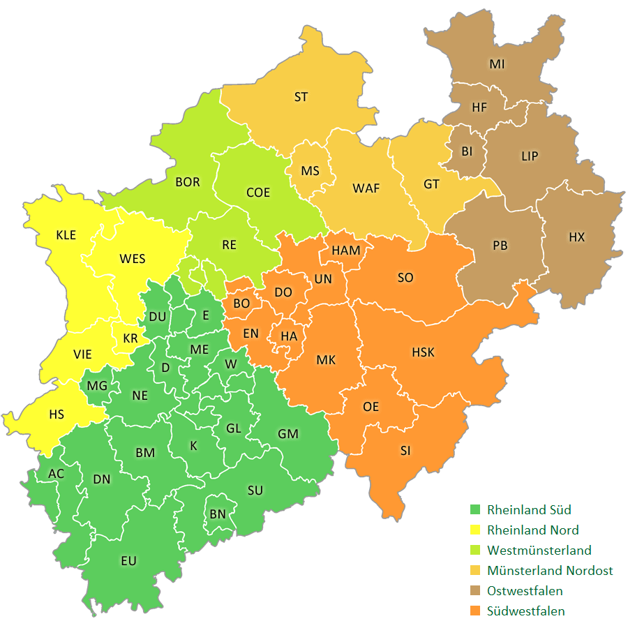 Beratungsregionen der Landwirtschaftskammer Nordrhein-Westfalen